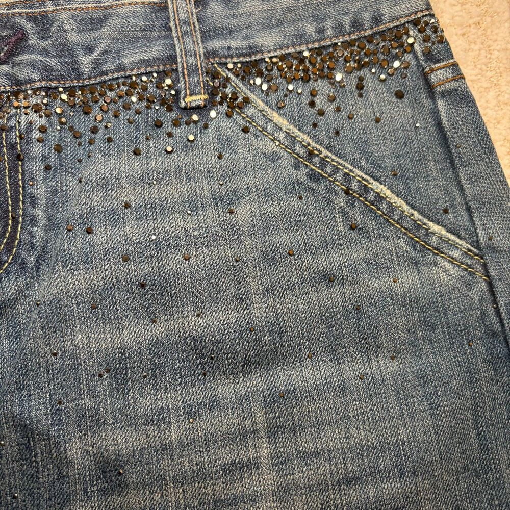 NWT Vintage Express X2 Denim Laboratory Mini Skirt Size 8 Y2K McBling Studded - Picture 5 of 11